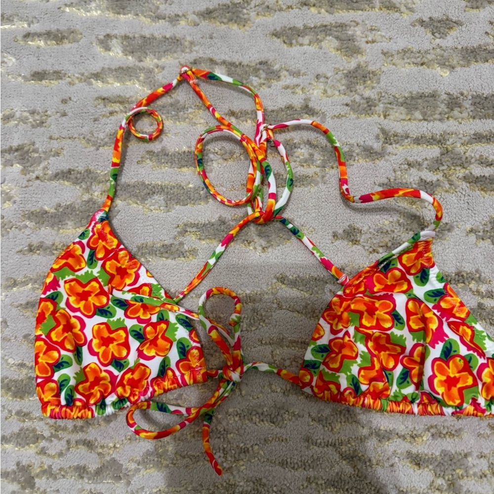 Heavy Manners Tropical Floral Bikini Top - Orange, Green, Yellow